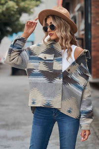 Printed Collared Neck Jacket Trandify deal