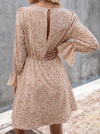 Ivy Lane Decorative Button V-Neck Flounce Sleeve Dress Trandify deal