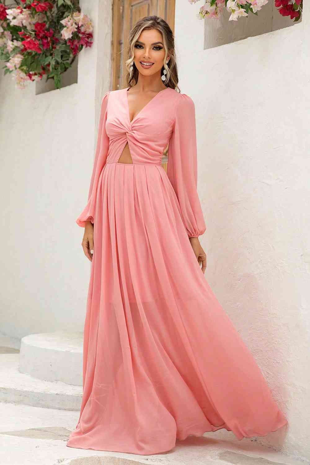 Twist Front Cutout Long Sleeve Dress Trandify deal