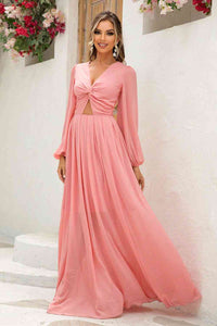 Twist Front Cutout Long Sleeve Dress Trandify deal
