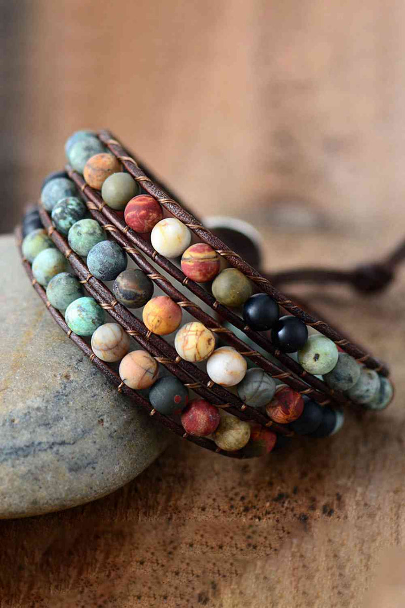 Handmade Triple Layer Beaded Agate Bracelet Trandify deal