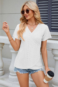 Eyelet Surplice Short Sleeve T-Shirt Trandify deal