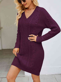 Cable-Knit V-Neck Mini Sweater Dress Trandify deal