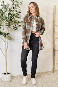 Double Take Plaid Dropped Shoulder Shirt Trandify deal