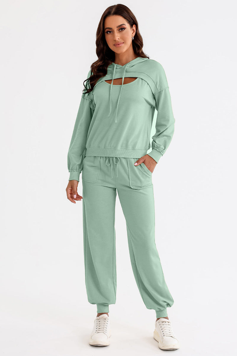 Cutout Drawstring Hoodie and Joggers Active Set Trandify deal