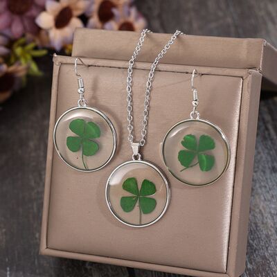 Lucky Clover Alloy Acrylic Earrings and Necklace Jewelry Set Trandify deal