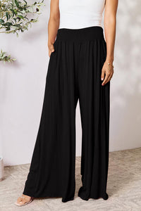 Double Take Full Size Smocked Wide Waistband Wide Leg Pants Trandify deal