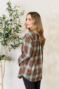 Double Take Plaid Dropped Shoulder Shirt Trandify deal
