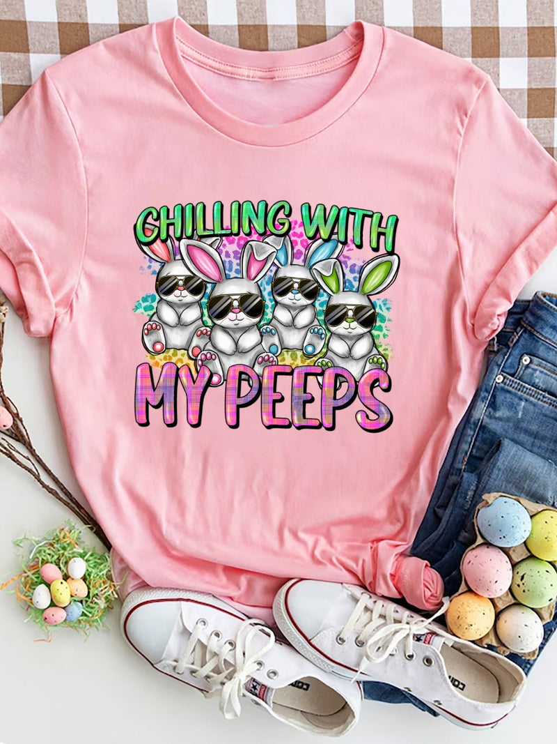 CHILLING WITH MY PEEPS Round Neck T-Shirt Trandify deal