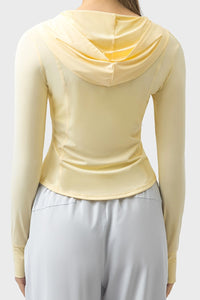 Pocketed Zip Up Hooded Long Sleeve Active Outerwear Trandify deal