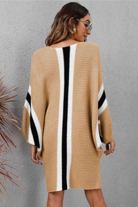 Ribbed Round Neck Long Sleeve Sweater Dress Trandify deal