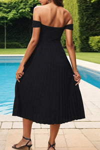 Perfee Pleated Off-Shoulder Midi Dress Trandify deal