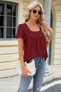Eyelet Square Neck Short Sleeve T-Shirt Trandify deal