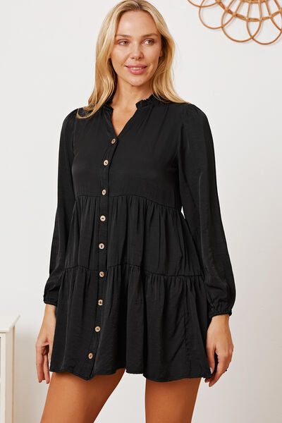 Ruffled Button Up Long Sleeve Tiered Shirt Trandify deal