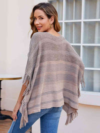 Striped Boat Neck Poncho with Fringes Trandify deal