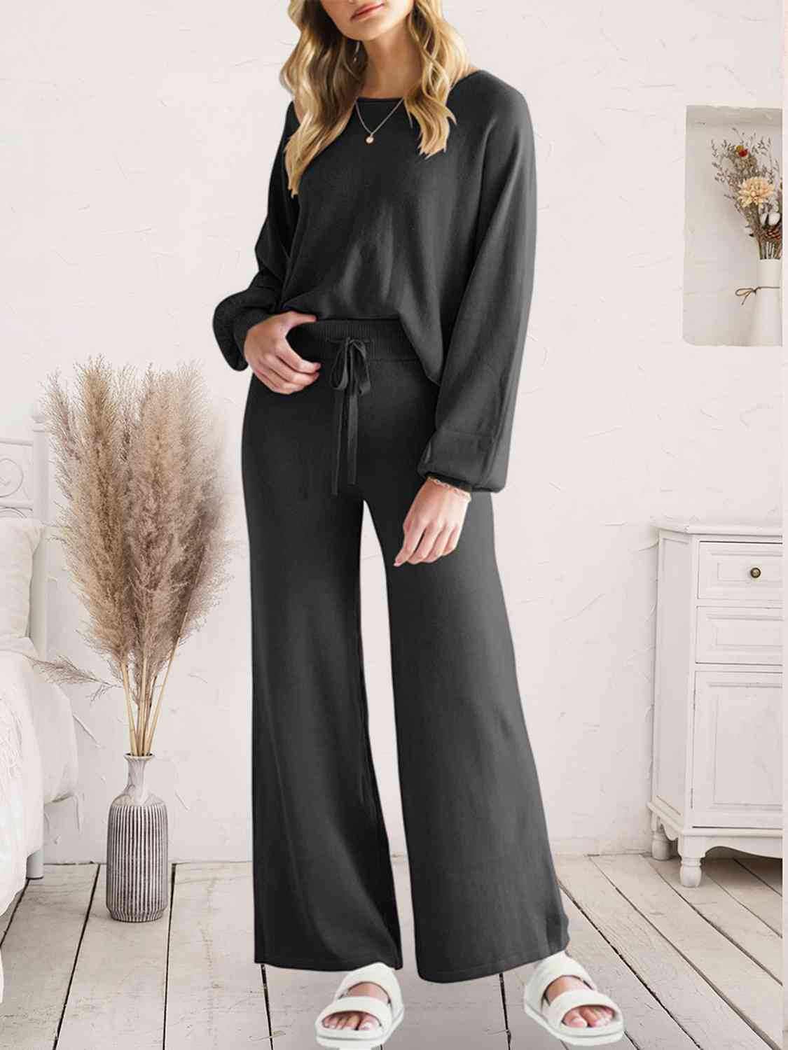 Long Sleeve Lounge Top and Drawstring Pants Set Trandify deal