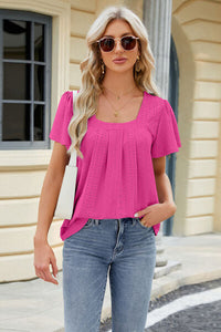 Eyelet Square Neck Short Sleeve T-Shirt Trandify deal