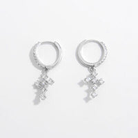 925 Sterling Silver Inlaid Zircon Cross Dangle Earrings Trandify deal