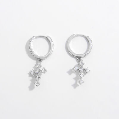 925 Sterling Silver Inlaid Zircon Cross Dangle Earrings Trandify deal
