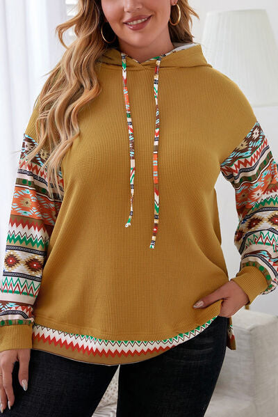 Plus Size Waffle-Knit Geometric Dropped Shoulder Hoodie Trandify deal