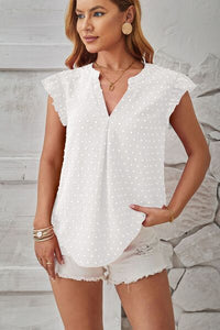 Swiss Dot Ruffled Cap Sleeve T-Shirt Trandify deal
