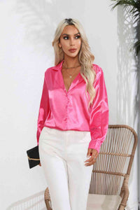 Lapel Collar Button Up Long Sleeve Shirt Trandify deal