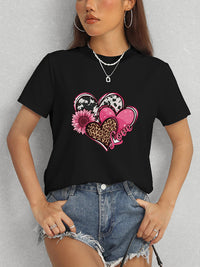 Heart Round Neck Short Sleeve T-Shirt Trandify deal