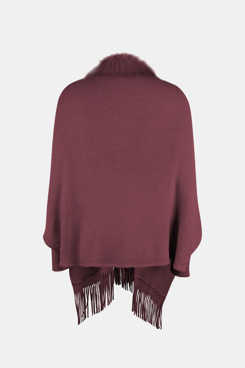 Fringe Open Front Long Sleeve Poncho Trandify deal