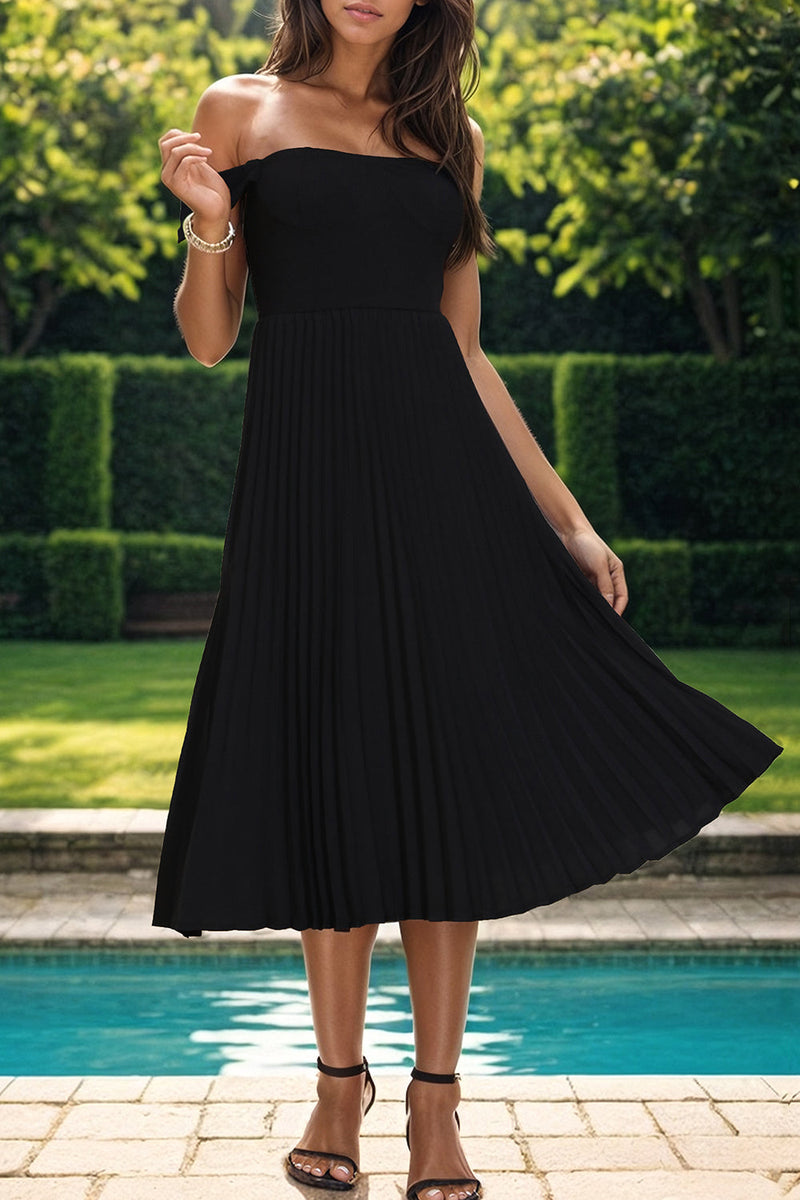 Perfee Pleated Off-Shoulder Midi Dress Trandify deal