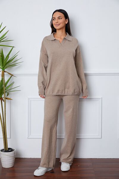 Dropped Shoulder Sweater and Long Pants Set Trandify deal