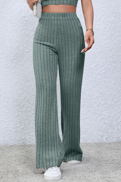 Basic Bae Full Size Ribbed High Waist Flare Pants Trandify deal