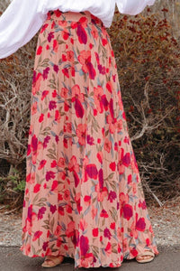 Printed Elastic Waist Pleated Maxi Skirt Trandify deal