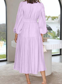 Deep V-Neck Balloon Sleeve Plain Maxi Dress Trandify deal