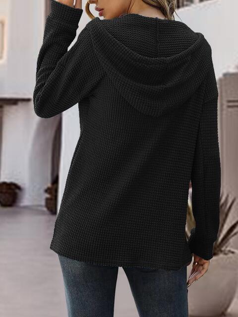 Half Button Up Drawstring Hoodie Trandify deal