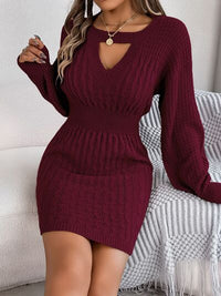 Cable-Knit Cutout Round Neck Slit Sweater dress Trandify deal