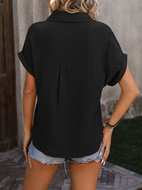Textured Pocketed Button Up Shirt Trandify deal