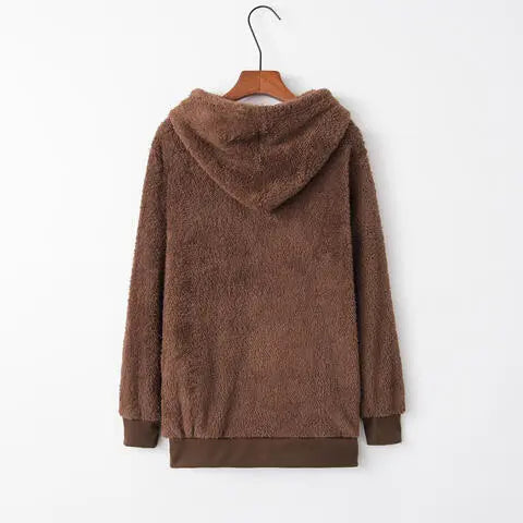 Full Size Quarter-Zip Drawstring Teddy Hoodie Trandify deal