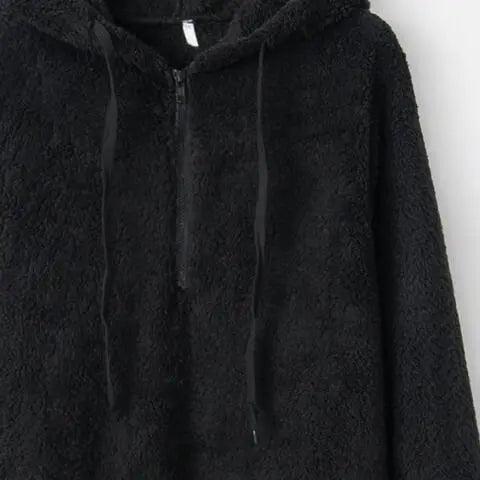 Full Size Quarter-Zip Drawstring Teddy Hoodie Trandify deal