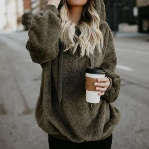 Full Size Quarter-Zip Drawstring Teddy Hoodie Trandify deal
