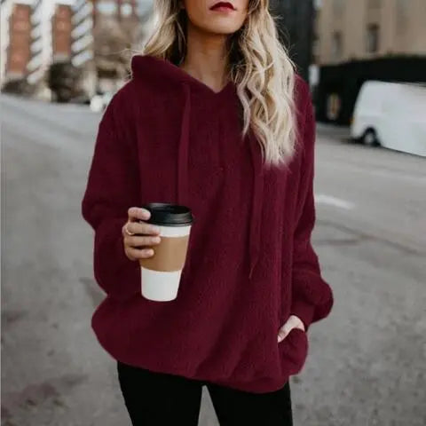 Full Size Quarter-Zip Drawstring Teddy Hoodie Trandify deal