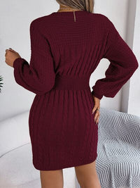 Cable-Knit Cutout Round Neck Slit Sweater dress Trandify deal