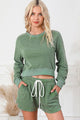 Round Neck Long Sleeve Top and Drawstring Shorts Lounge Set Trandify deal
