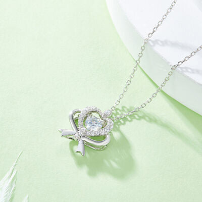 Moissanite 925 Sterling Silver Bow & Heart Necklace Trandify deal