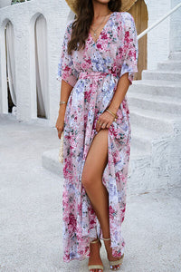Devine Printed Tied Half Sleeve Slit Dress Trandify deal