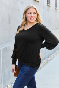 Basic Bae Full Size V-Neck Lantern Sleeve Blouse Trandify deal