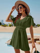 Smocked V-Neck Short Sleeve Dress Trandify deal