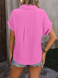 Textured Pocketed Button Up Shirt Trandify deal