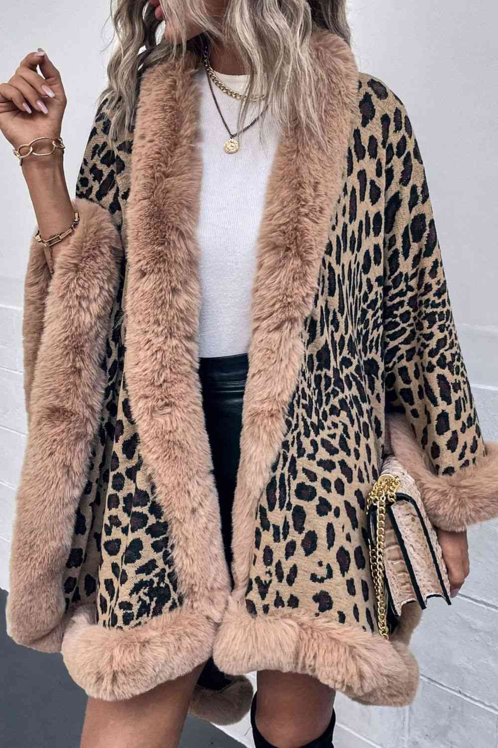 Leopard Open Front Poncho Trandify deal