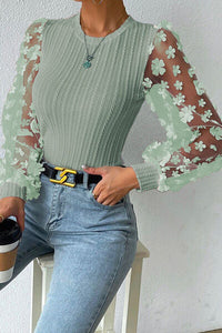 Double Take Textured Applique Long Sleeve Blouse Trandify deal