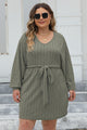 Plus Size Ribbed Tie Front Long Sleeve Sweater Dress Trandify deal